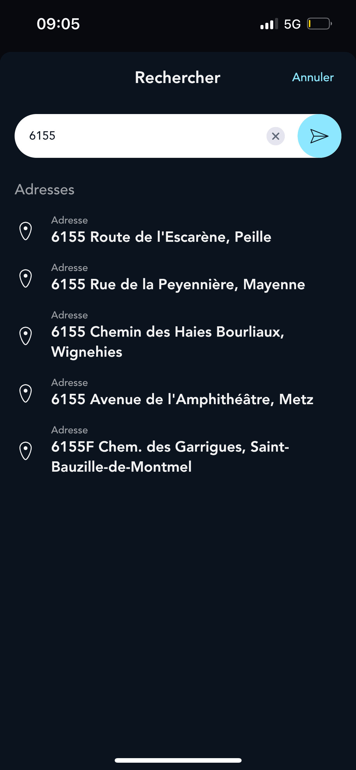 Saisie numéro de train barre de recherche